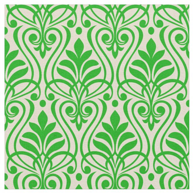 Art-Deco-Muster 01 - Dunkles Lime Green auf Off-Wh Stoff (Nahaufnahme)