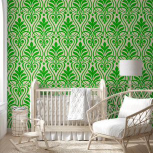 Art-Deco-Muster 01 - Dunkles Lime Green auf Off-Wh Tapete