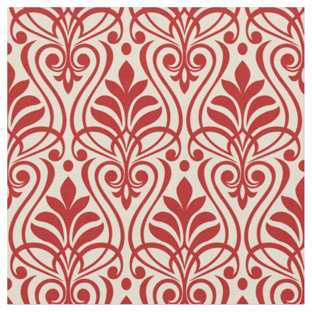 Art Deco Muster 01 - Escher Red on Off-White Stoff (Nahaufnahme)