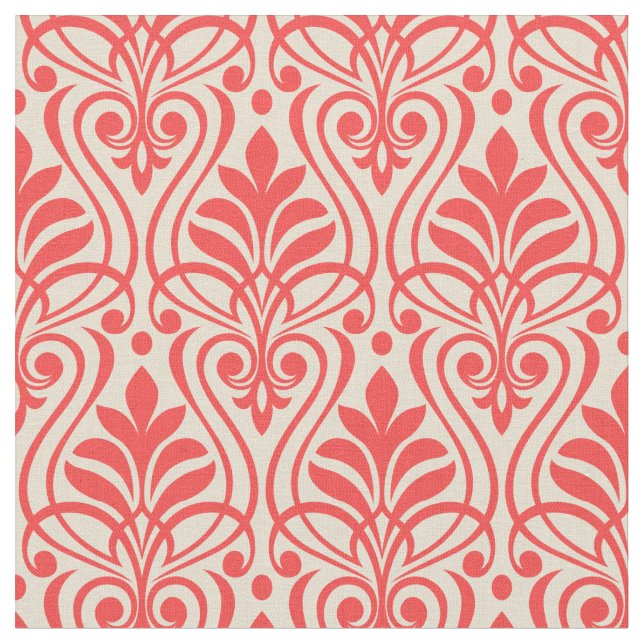 Art Deco Muster 01 - Hellrot auf Off-White Stoff (Nahaufnahme)
