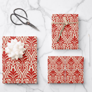 Art Deco Muster 01 - Milano Red auf Off-White Geschenkpapier Set