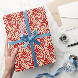 Art Deco Muster 01 - Milano Rot auf Off-Weiß Geschenkpapier