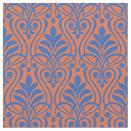Art Deco Muster 01 - Preußisches Blau auf Orange Stoff