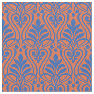 Art Deco Muster 01 - Preußisches Blau auf Orange Stoff