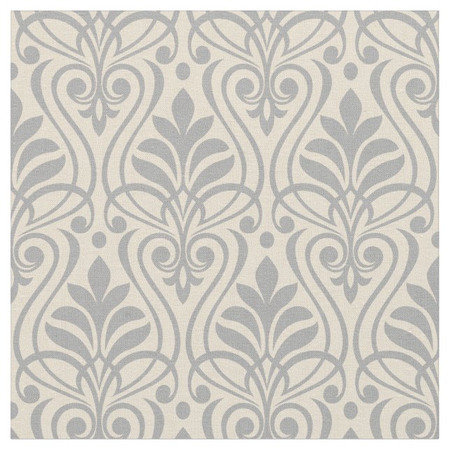 Art Deco Muster 01 - Spanisches Grau auf Off-White Stoff (Nahaufnahme)