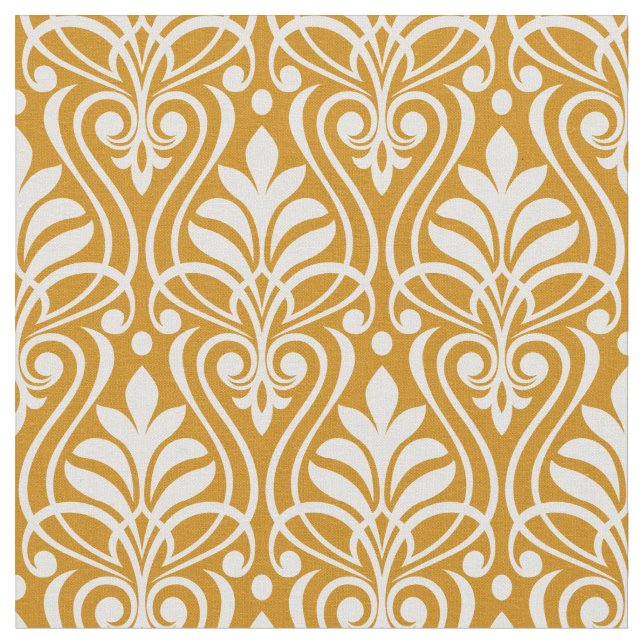 Art Deco Muster 01 - Weiß auf Deko Gold 2 Stoff (Nahaufnahme)