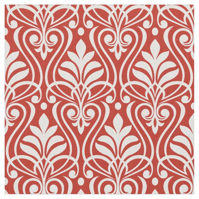 Art Deco Muster 01 - White on Persian Red Stoff (Nahaufnahme)