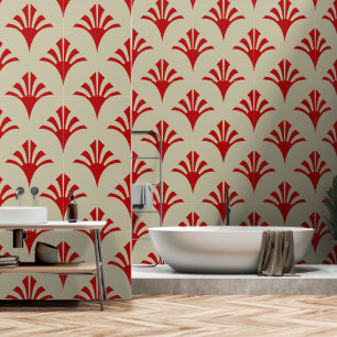 Art Deco Muster 02 - Escher Red on Off-White Tapete