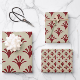 Art Deco Muster 02 - Mitternachtsrot auf Off-White Geschenkpapier Set