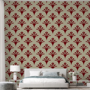 Art Deco Muster 02 - Mitternachtsrot auf Off-White Tapete