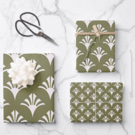 Art Deco Muster 02 - Weiß auf Camouflage Green Geschenkpapier Set