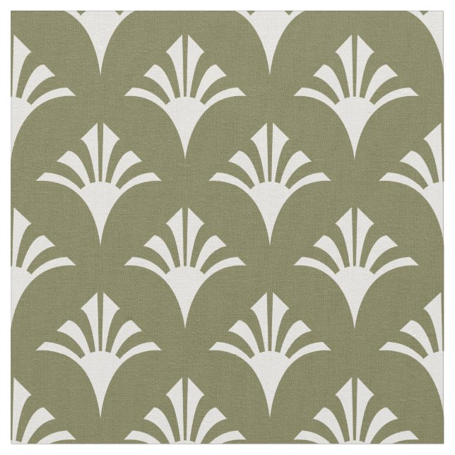 Art Deco Muster 02 - Weiß auf Camouflage Green Stoff (Nahaufnahme)