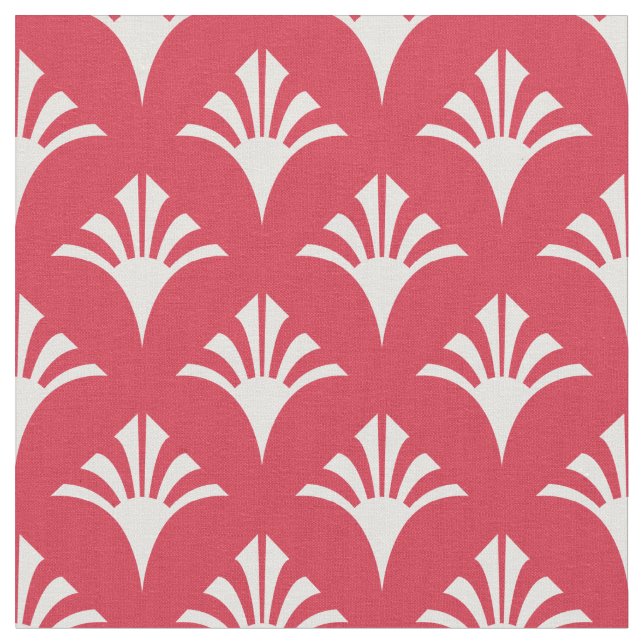 Art Deco Muster 02 - Weiß auf Paradies Rosa Stoff (Nahaufnahme)