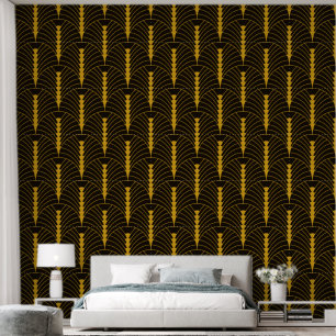 Art Deco Muster 03 - Deco Gold 2 auf Schwarz Tapete