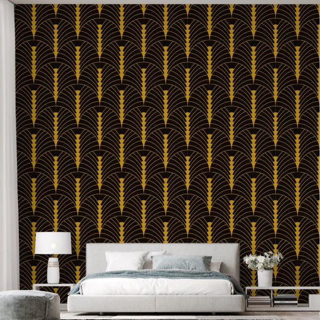 Art Deco Muster 03 - Deko Gold 2 auf Black Tapete (Schlafzimmer)