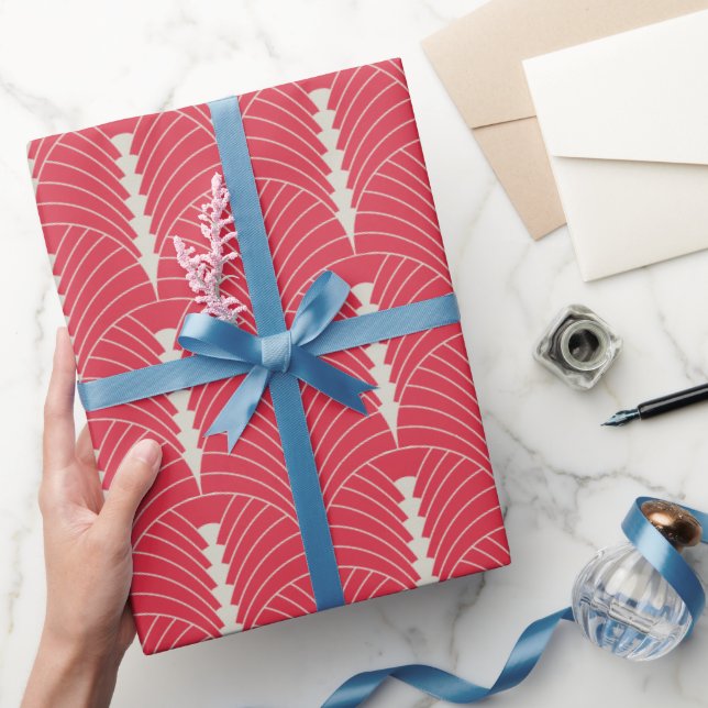Art Deco Muster 03 - Off-White on Paradise Pink Geschenkpapier (Schenken)