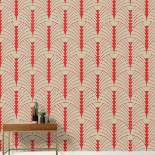 Art Deco Muster 03 - Persisches Rot auf Off-White Tapete
