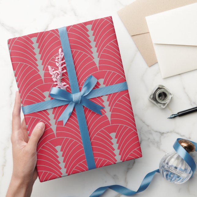 Art Deco Muster 03 - Spanisch Grau auf Rosa Geschenkpapier (Schenken)