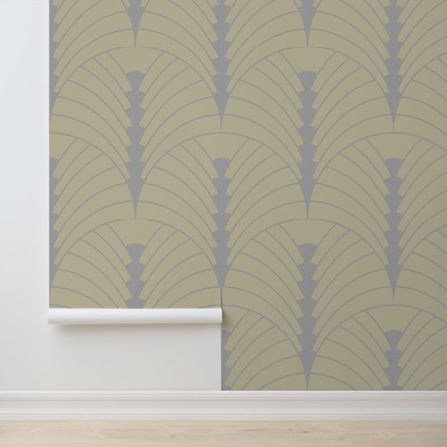 Art Deco Muster 03 - Spanisches Grau auf Off-White Tapete (Anwendung)