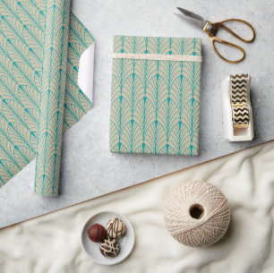 Art Deco Muster 04 - Aquamarin auf Off-White Geschenkpapier