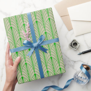 Art Deco-Muster 04 - Dunkel Limegrün auf Off-White Geschenkpapier