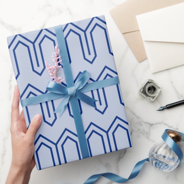 Art Deco Muster 05 - Dunkles Blau auf Lavender Blu Geschenkpapier (Schenken)