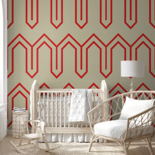 Art Deco Muster 05 - Persisches Rot auf Off-White Tapete