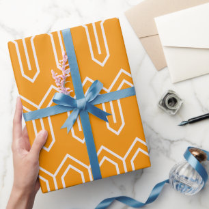 Art Deco-Muster 05 - Weiß auf lebendigem Gamboge Geschenkpapier