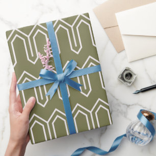 Art Deco-Muster 05 - Weiß auf Tarnfleckgrün Geschenkpapier