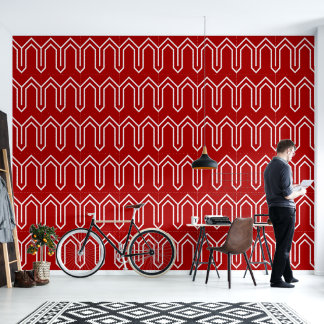 Art Deco Muster 05 - White on Milano Red Tapete
