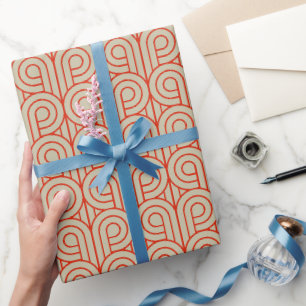 Art Deco Muster 07 - Dalis Rot auf Off-Weiß Geschenkpapier