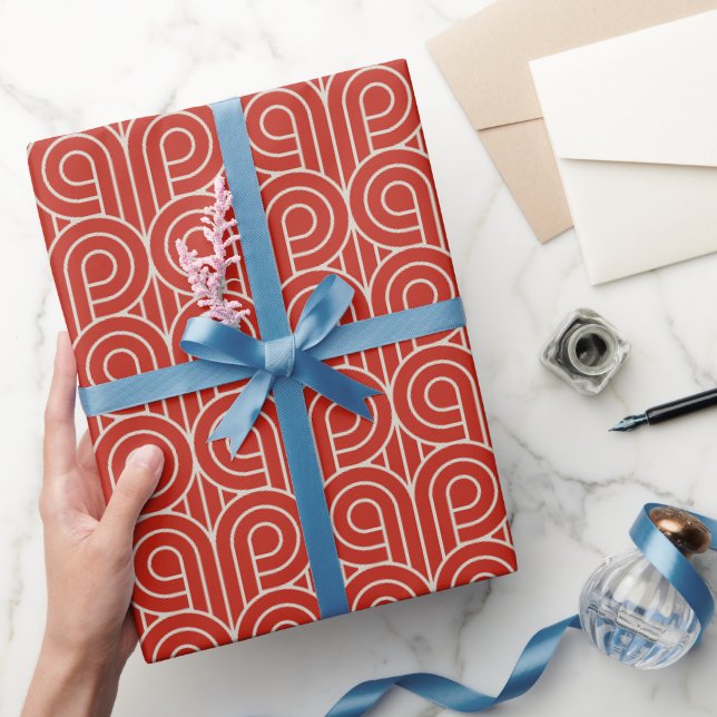 Art Deco Muster 07 - Off-White auf Persisch Rot Geschenkpapier (Schenken)