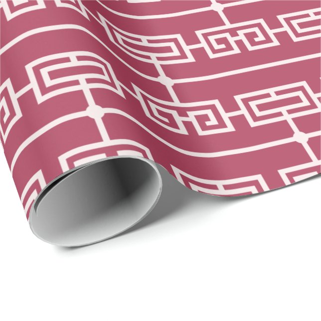 Art Deco Muster 09 - Hellrosa auf Himbeerrosa Geschenkpapier (Rolleneckpunkt)
