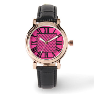 Art Deco Muster, fuchsienrosa Armbanduhr