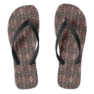 Art-Deco-Muster für Schwarz und Kupfer Flip Flops