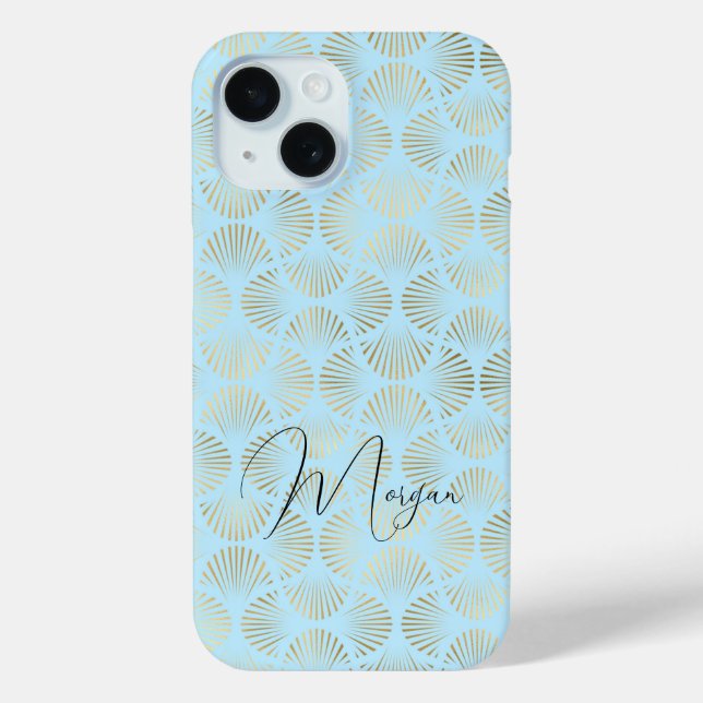 Art-Deco-Muster, Gold & Blautöne, Name des Skripts Case-Mate iPhone Hülle (Rückseite)