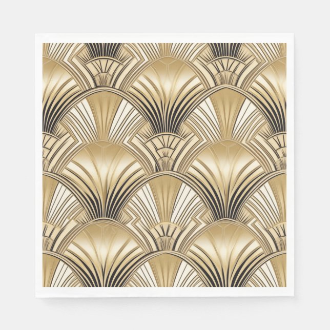 Art Deco Muster Gold Elfenbein Serviette (Vorderseite)