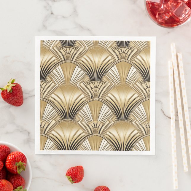 Art Deco Muster Gold Elfenbein Serviette (Beispiel)