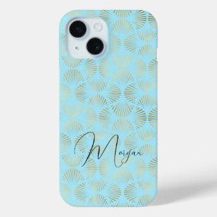 Art Deco Muster, Gold & Hellblau, Schriftname Case-Mate iPhone Hülle