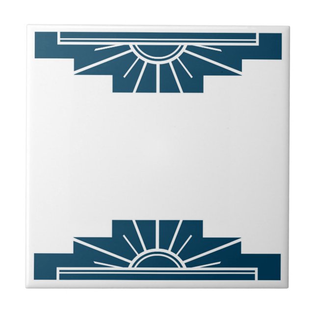 Art Deco Muster im Tiefen Aquamarin Fliese (Vorderseite)