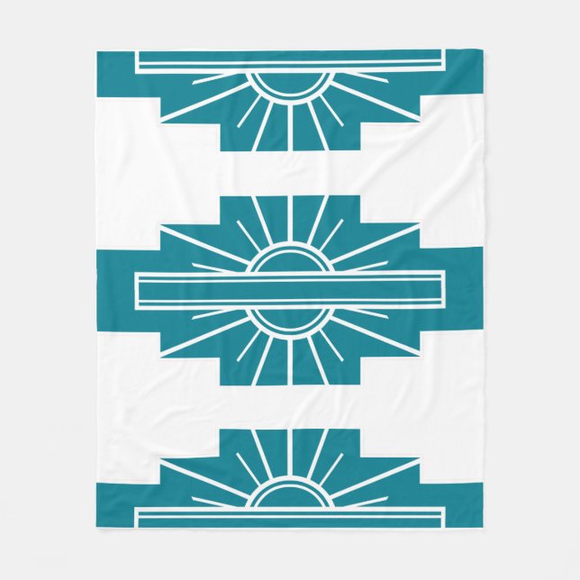 Art Deco Muster in Aquamarin Fleecedecke (Vorderseite)