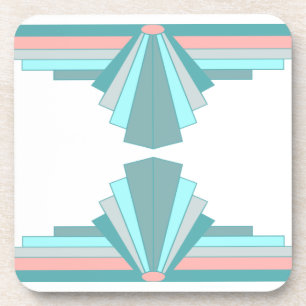 Art Deco Muster in Aquamarin & Peach Getränkeuntersetzer