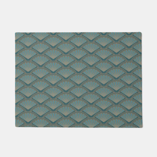 Art-Déco-Muster in aquamariner Farbe Fußmatte (Vorderseite)