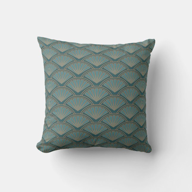 Art-Déco-Muster in aquamariner Farbe Kissen (Vorderseite)