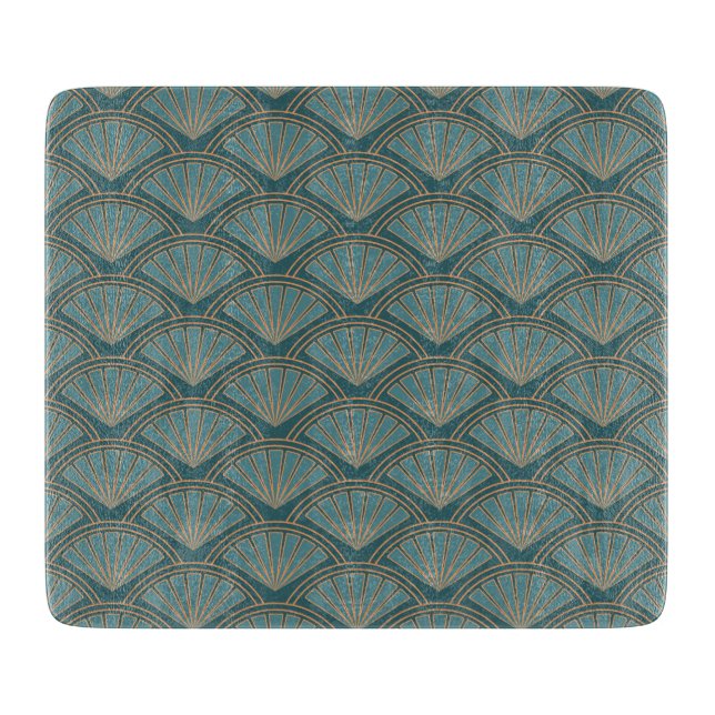 Art-Déco-Muster in aquamariner Farbe Schneidebrett (Vorderseite)
