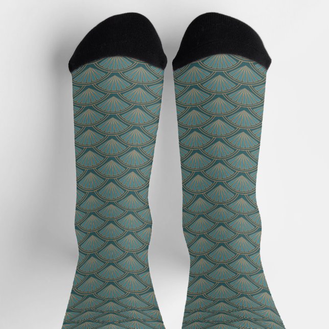 Art-Déco-Muster in aquamariner Farbe Socken (Oben)