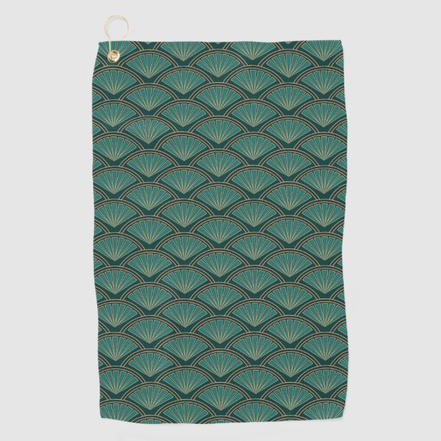 Art-Déco-Muster in aquamariner grüner Farbe Golfhandtuch (Vorderseite)