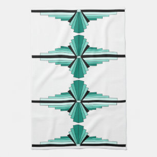 Art Deco Muster in Grün Tea Towel Geschirrtuch