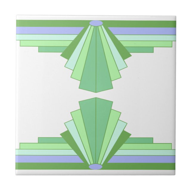 Art-Deco-Muster in grün und blau Fliese (Vorderseite)