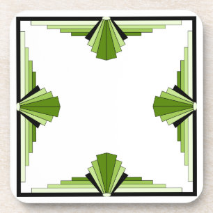 Art Deco-Muster in Grün und Schwarz Getränkeuntersetzer